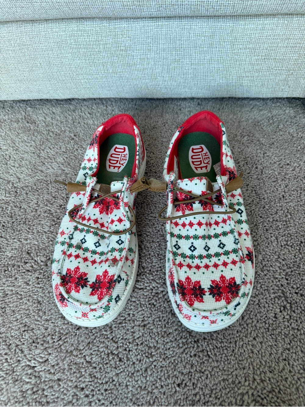 Hey Dude Women’s Red, White and Green Patterned Slip-On Sneakers - Picture 3 of 13